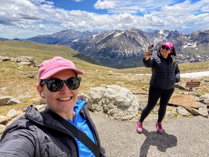 image shows two lovely women taking selfies atop the Tundra Communities Trail in Rocky Mountain National Park