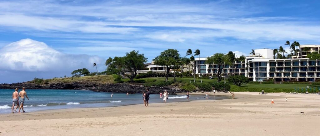 image shows a very windy day at Hapuna Bay on the Big Island Hawaii