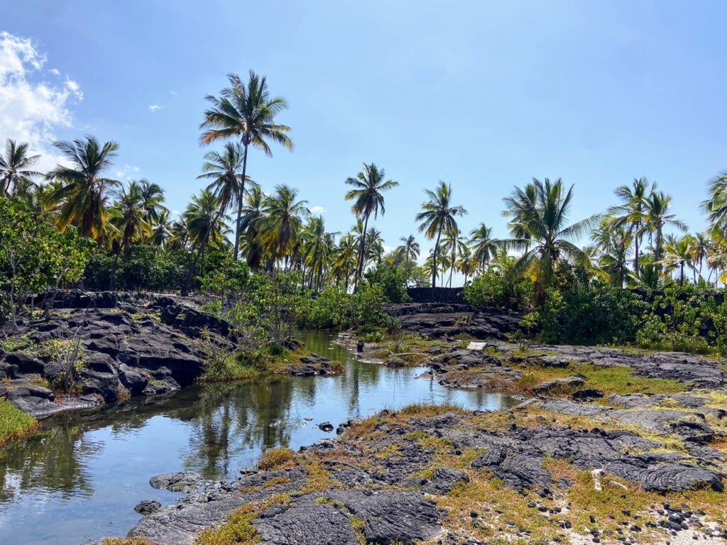 image shows fishing ponds at Puʻuhonua o Hōnaunau, part of a five day itinerary focused on national parks on the Big Island of Hawaii