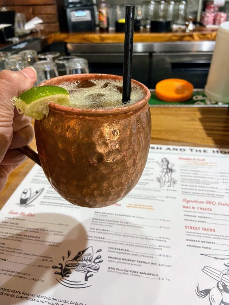 image shows a moscow mule from The Fish and the Hog