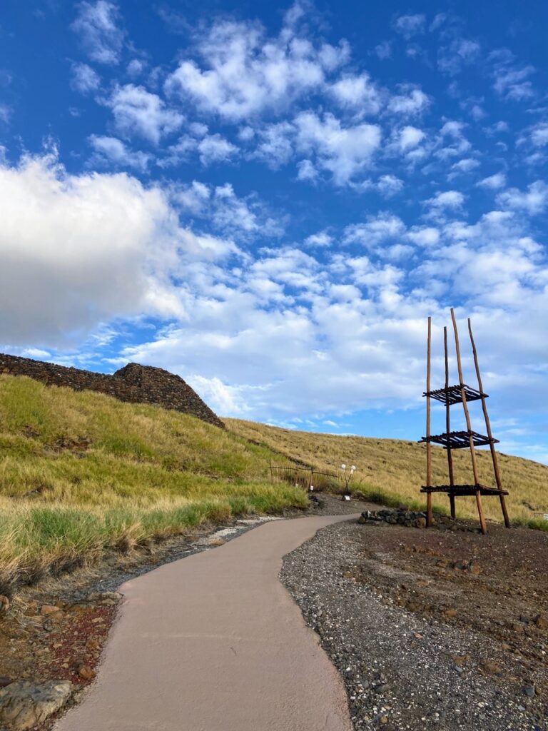 image shows a paved walk at the temple at Puʻukoholā Heiau, part of a five day itinerary focused on national parks on the Big Island of Hawaii