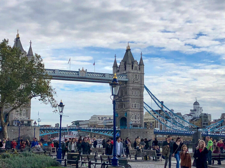 Crowds gather near Tower Bridge