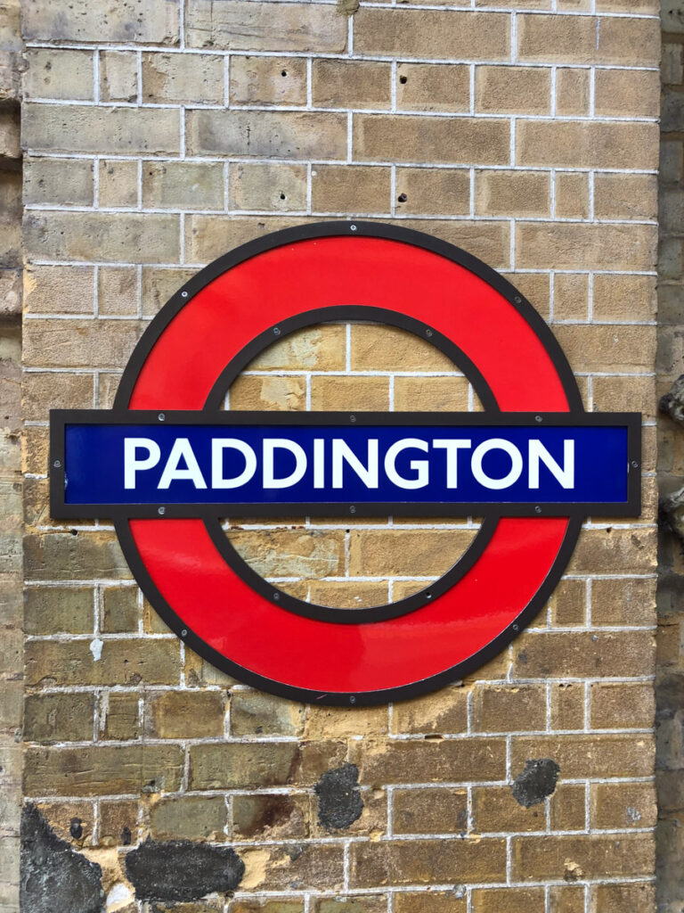 image shows the London Tube Paddington Station sign
